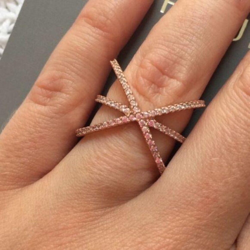 New Fleur Rose Gold Criss Cross Ring Size 7 - Picture 3 of 5